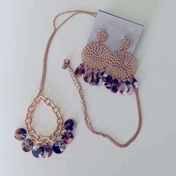 Penelope Gold & Acrylic Earrings & Necklace Set - Picture 2 of 2